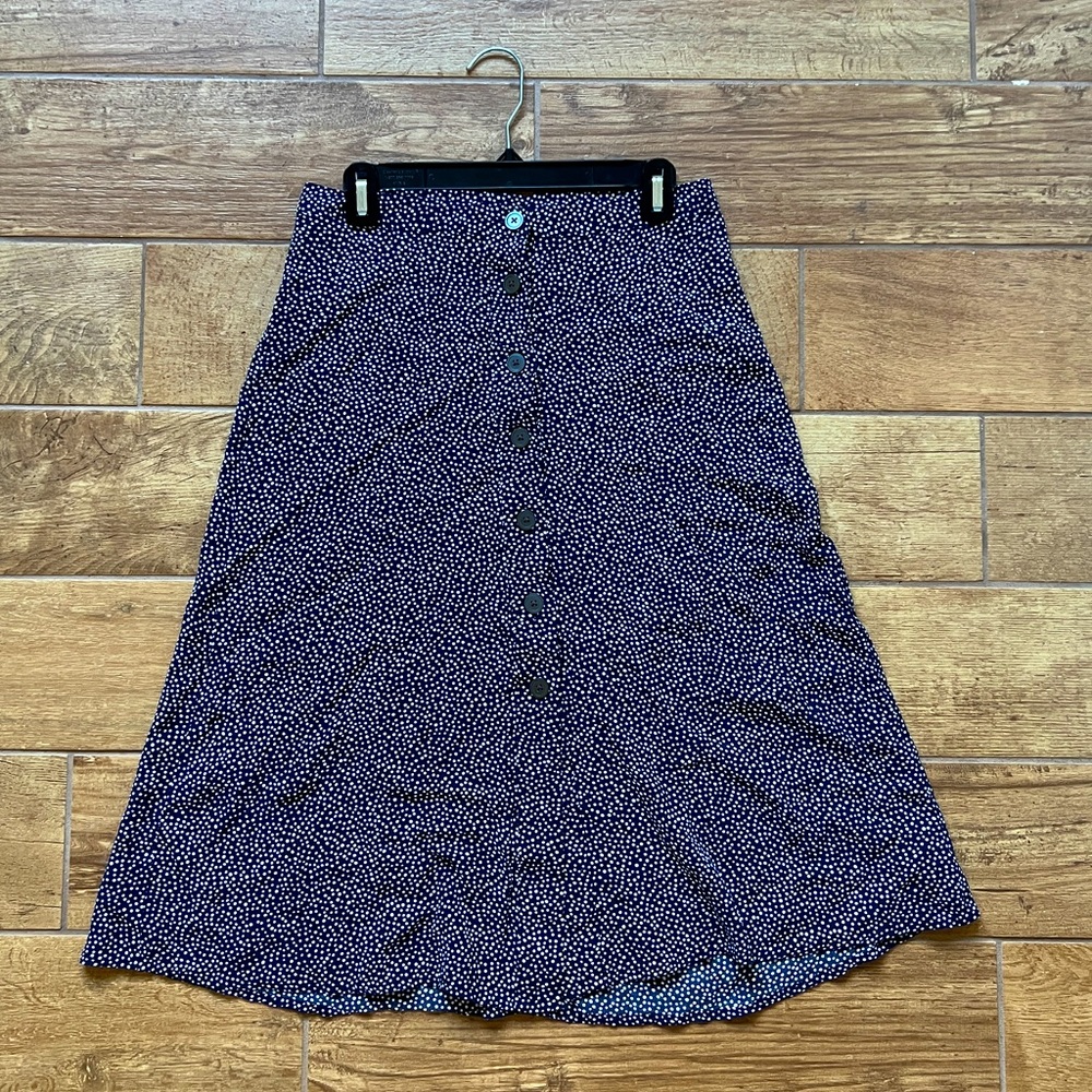Polka Dot Navy Midi Button Up Skirt | GAP